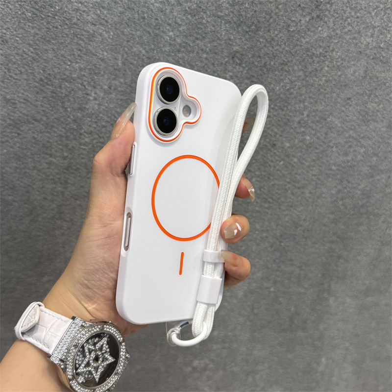 Matte Skin Feel เคสโทรศัพท์แม่เหล็กพร้อมเชือกเส้นเล็กสําหรับ iPhone 11 12 13 14 15 16 Pro Max PC Full Coverage ป้องกันกล้อง 14/15/16 Plus เคสโทรศัพท์