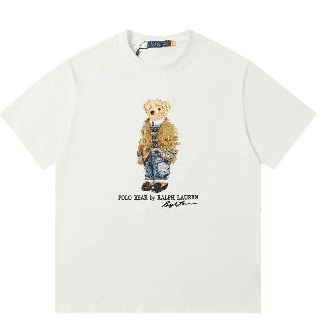 ที่มีคุณภาพสูงแฟชั่นคลาสสิกตุ๊กตาหมีพิมพ์รอบคอพื้นฐานแขนสั้นเสื้อยืด