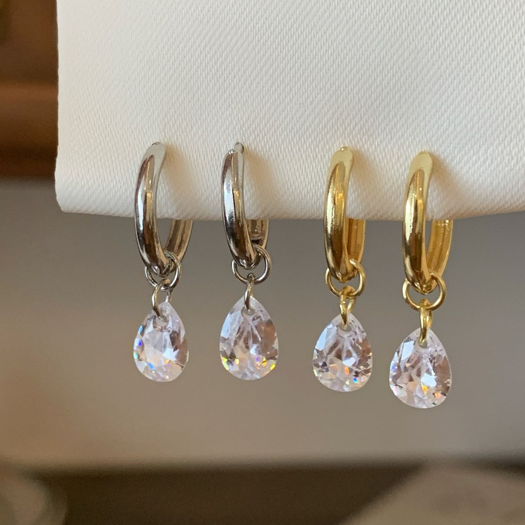 Water Drop Zircon จี้ต่างหูผู้หญิงเกาหลีรุ่น Minimalist ต่างหูที่ไม่ซ้ํากัน All-Match ต่างหูเรขาคณิต Cool Feeling High-End Feeling Tempera