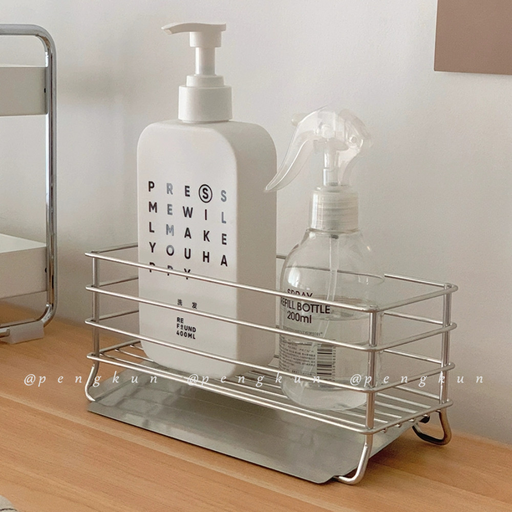 Simple Hollow Drain Rack ครัวในครัวเรือนพรุนฟรีสแตนเลสฟองน้ํา Rag ล้างจานอ่างล้างจานชั้นเก็บ