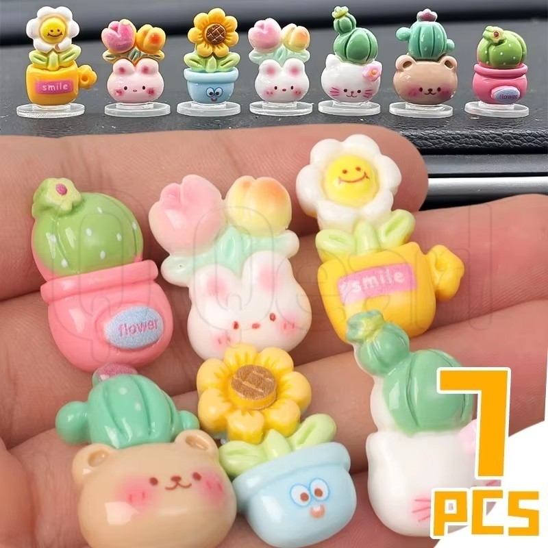 7ชิ้นกระบองเพชรกระถางดอกไม้เครื่องประดับรถยนต์-ทําเอง แดชบอร์ดคอนโซลกลาง-อุปกรณ์ตกแต่งภายในรถยนต์-ดอกทานตะวัน คาปบาลา ตกแต่ง-รถจักรยานยนต์จักรยานมือจับเรซิ่นตกแ