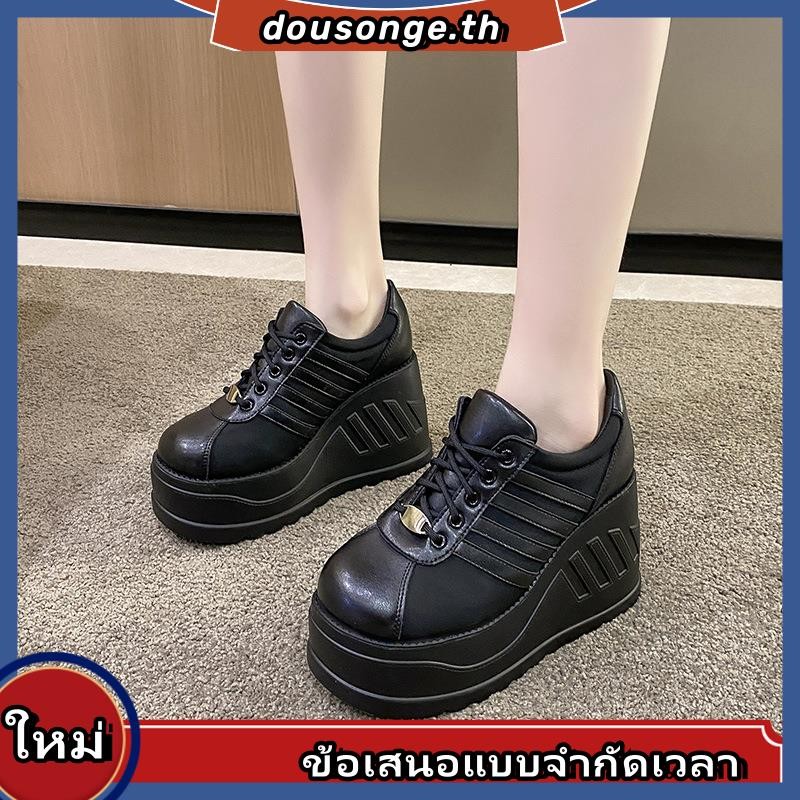 รองเท้าแพลตฟอร์ม ส้นตึก พื้นหนา ขนาดใหญ่ สีดํา สไตล์พังก์ ฮาราจูกุ แฟชั่นฤดูหนาว สําหรับผู้หญิง