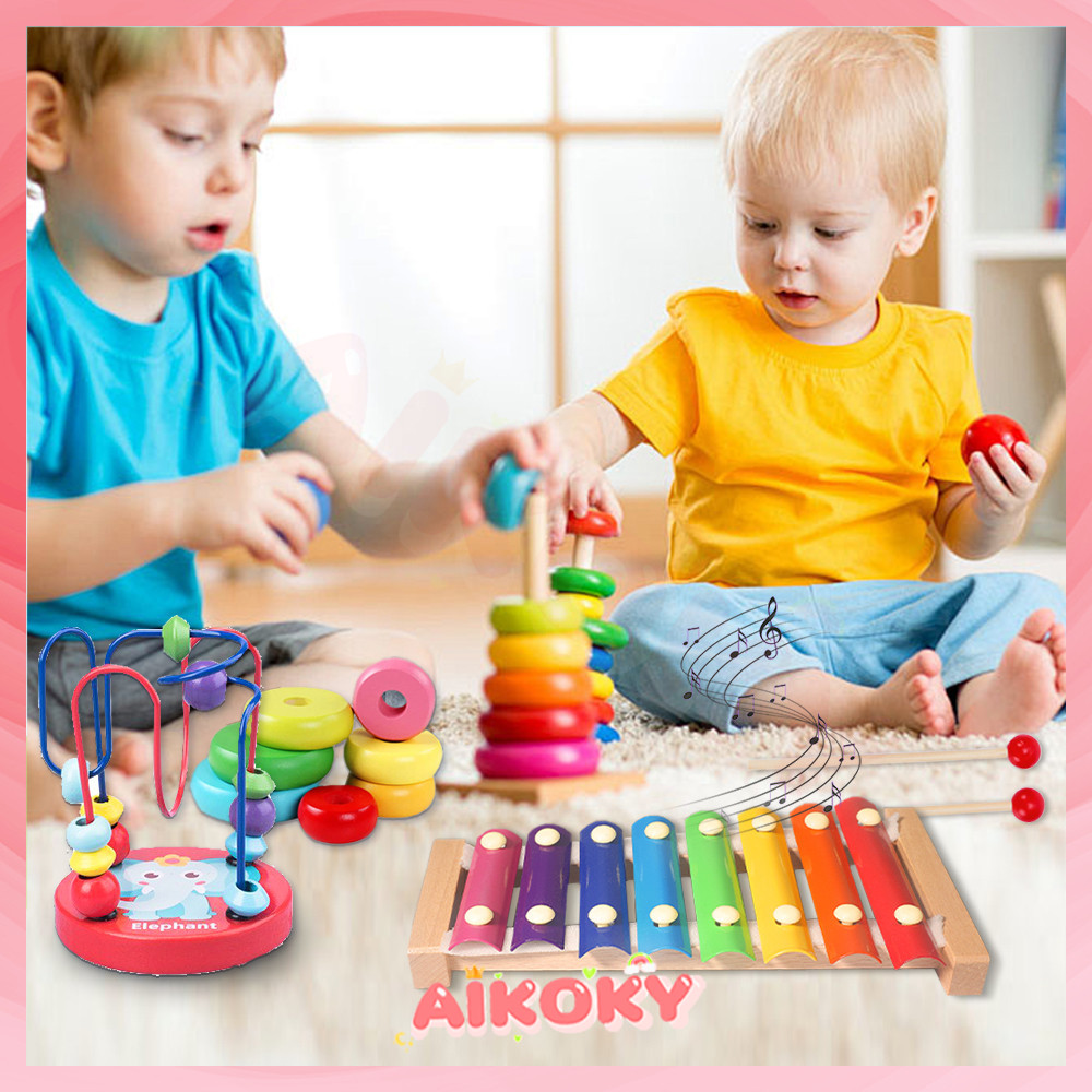 AIKOKY ของเล่นไม้ ตัวต่อไม้ ของเล่นเสริมพัฒนาการ ของเล่นเด็กพัฒนาทักษะ ของเล่นไม้นวด ของเล่นไม้