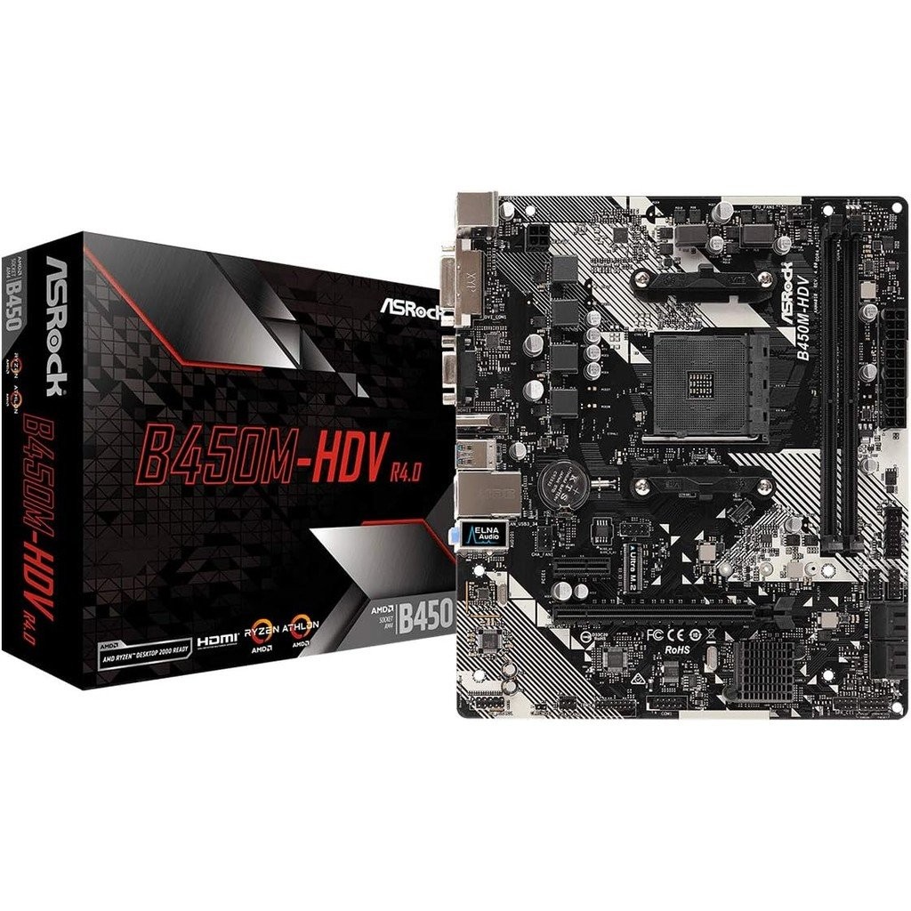 (มือสอง)ASRock B450M-HDV R4.0 AM4 AMD Promontory B450 SATA 6Gb/s Micro ATX AMD Motherboard