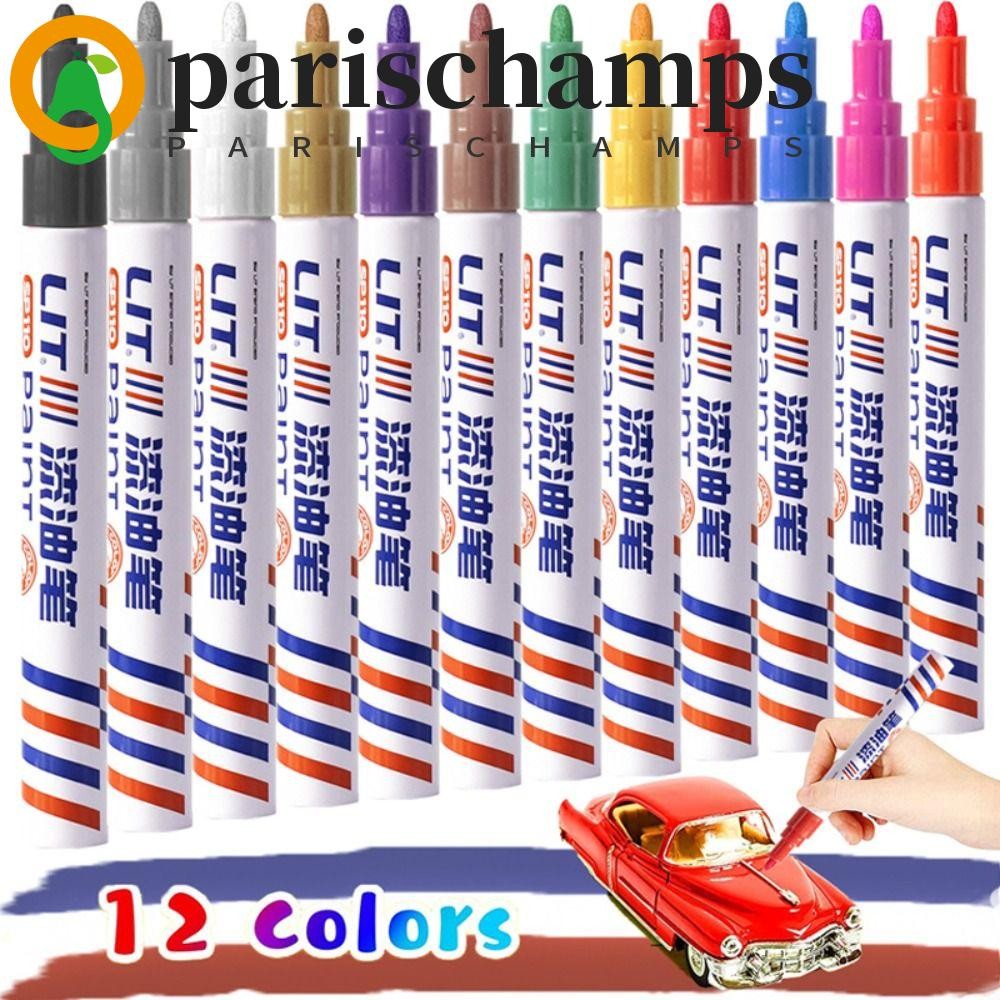 มาร์กเกอร์สี ปารีสCHAMPS, ปากกาสีโลหะหลากสี 12 สี, ศิลปะกราฟฟิตีกันน้ําถาวรอเนกประสงค์, ปากกามาร์กเกอร์วาดภาพสีน้ํามันเซรามิก