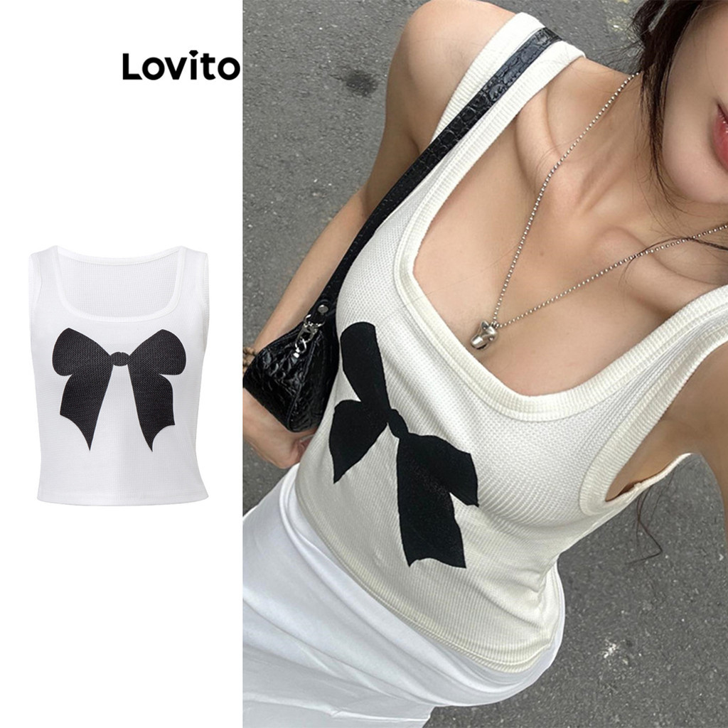 Lovito เสื้อกล้ามโบว์ธรรมดาสำหรับผู้หญิง LNA71337
