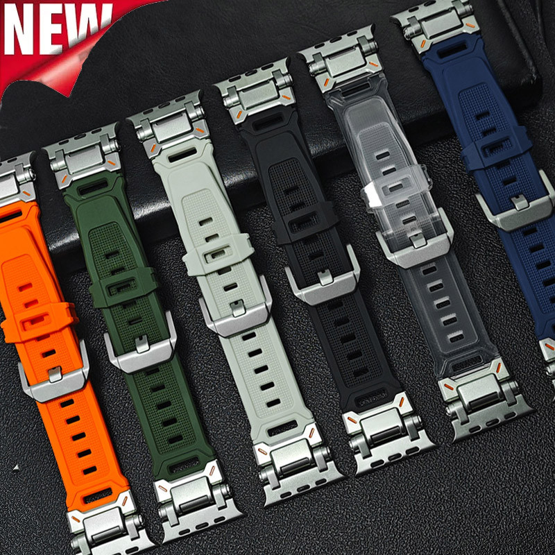 สีไทเทเนียมกีฬาซิลิโคนนาฬิกาสายรัด TPU สําหรับ Apple Watch 10 46 มม.9 8 7 45 มม. 2 49 มม.IWatch SE 6 4 5 44 มม.42 มม.