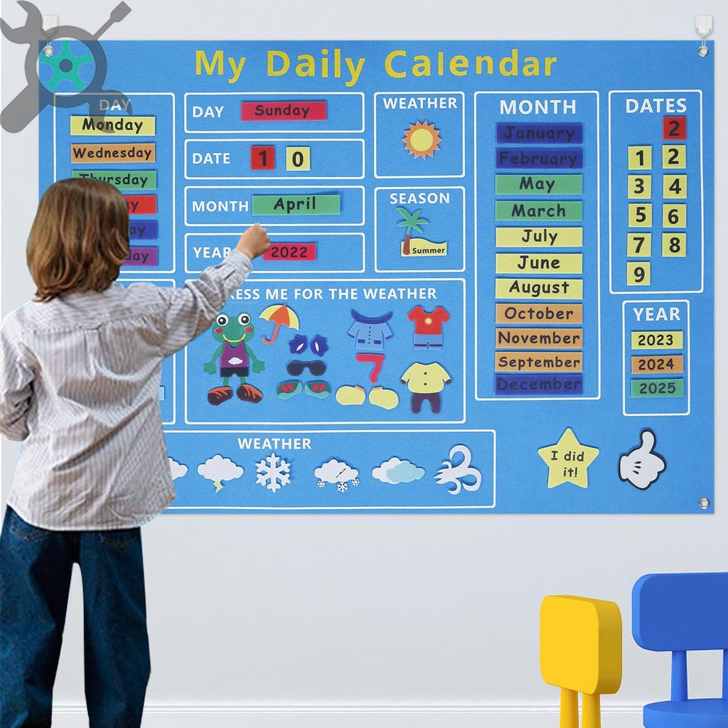 My First Daily Calendar Felt-Board สําหรับเด็กวัยหัดเดินวันนี้ปฏิทินก่อนวัยเรียนการเรียนรู้เล่น Felt