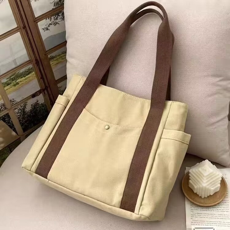 กระเป๋าสะพายผ้าใบขนาดใหญ่-ความจุ Simple Tote กระเป๋าผ้าใบหญิง Outing Commuter All-Match นักเรียนแบบพกพา