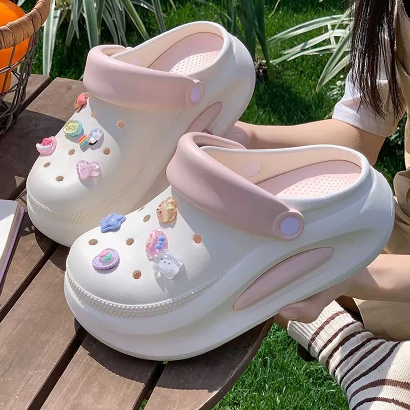 รองเท้า Dopamine Cute Hole ของผู้หญิงปี 2024 - รองเท้าแตะชายหาดปิดหัวกันลื่นเพิ่มความสูง