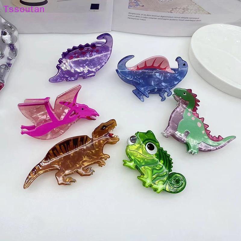 [TSST] สีสันไดโนเสาร์ผม Claw ตลก Chameleon Crab กิ๊บติดผมน่ารัก Acetate Claw คลิปอุปกรณ์เสริมผมสําหรับผู้หญิงสาว TAN