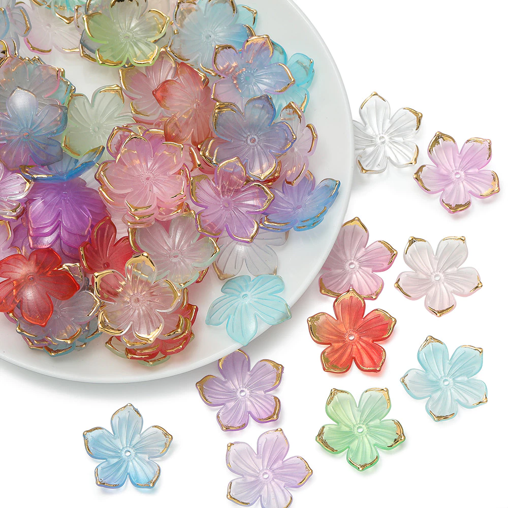St. kunkka 50 ชิ้นลูกปัดดอกไม้อะคริลิค Cherry Blossom Spacer ลูกปัด Gilding ดอกไม้ลูกปัดฐานสามารถใช้สําหรับ DIY สร้อยคอสร้อยข้อมือทํา