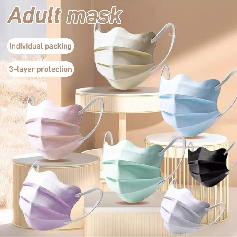 เตรียมจัดส่ง | 50 ชิ้น หน้ากากผู้หญิงเรียบง่ายและทันสมัยสีมาการองผสม (บรรจุส่วนบุคคล) หน้ากากปากเป็ดแบบใช้แล้วทิ้ง 3 ชั้น