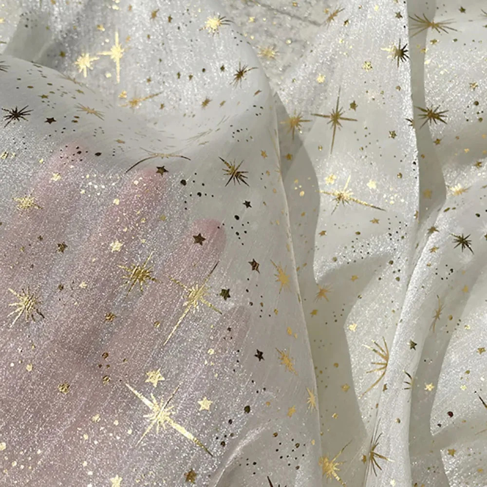 Glitter เงา Bronzing Star Moon Organza ผ้า Gilded Crepe Tulle DIY เย็บหัตถกรรมงานแต่งงานวันเกิดฉากหลังตกแต่ง