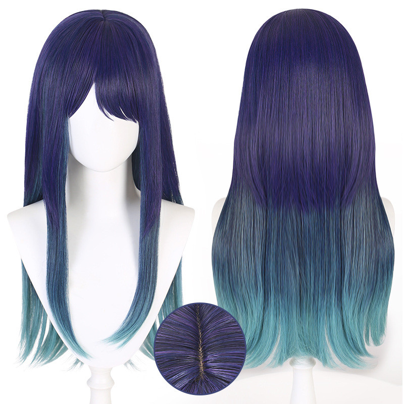 อะนิเมะ Oshi No Ko Akane Kurokawa คอสเพลย์วิกผมยาวสีม่วงไล่ระดับสีสีฟ้าสังเคราะห์ทนความร้อนผม