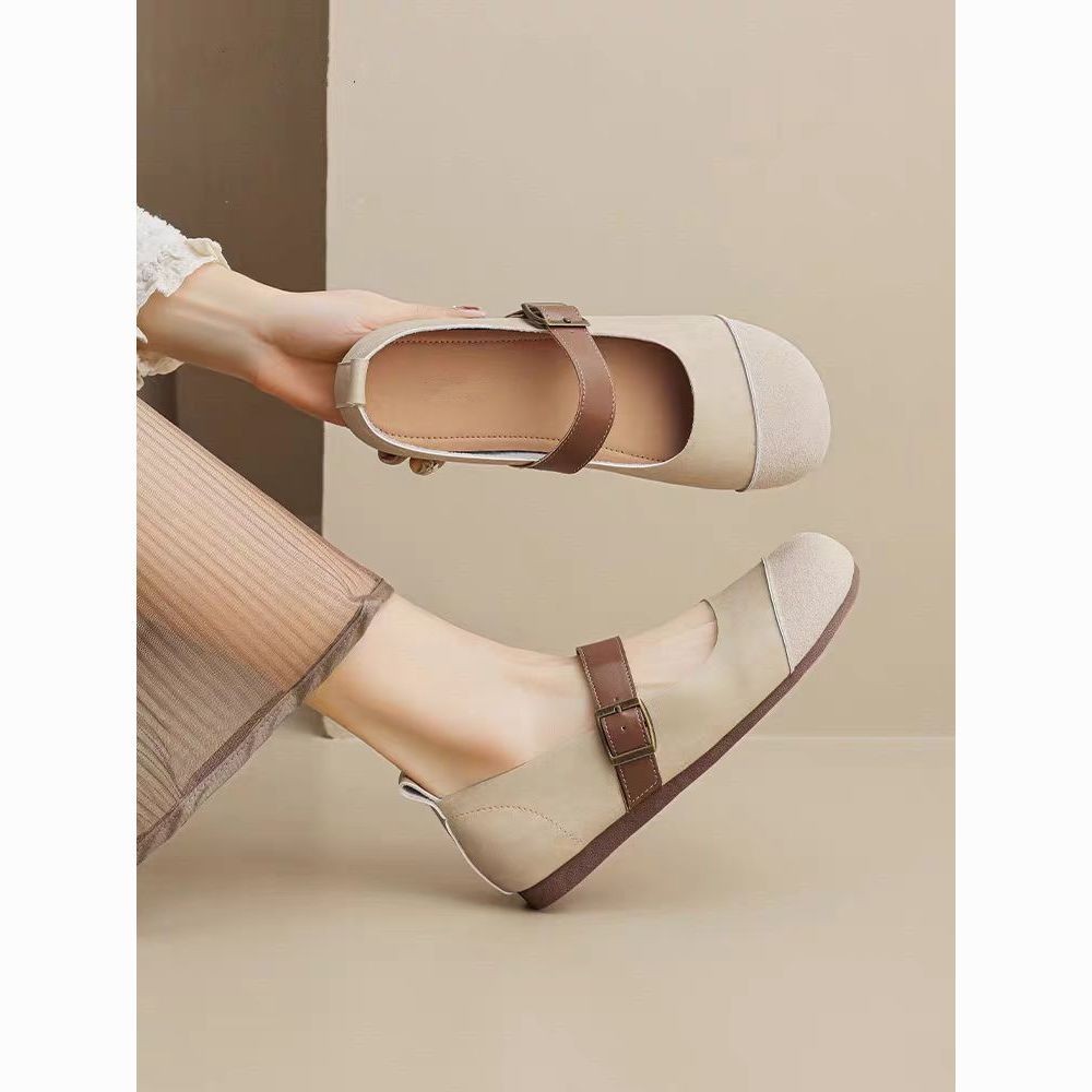 รองเท้าหนังขนาดเล็ก Soft-Soled Peas รองเท้า Anti-Slip Slip-On เวอร์ชั่นเกาหลี Baotou
