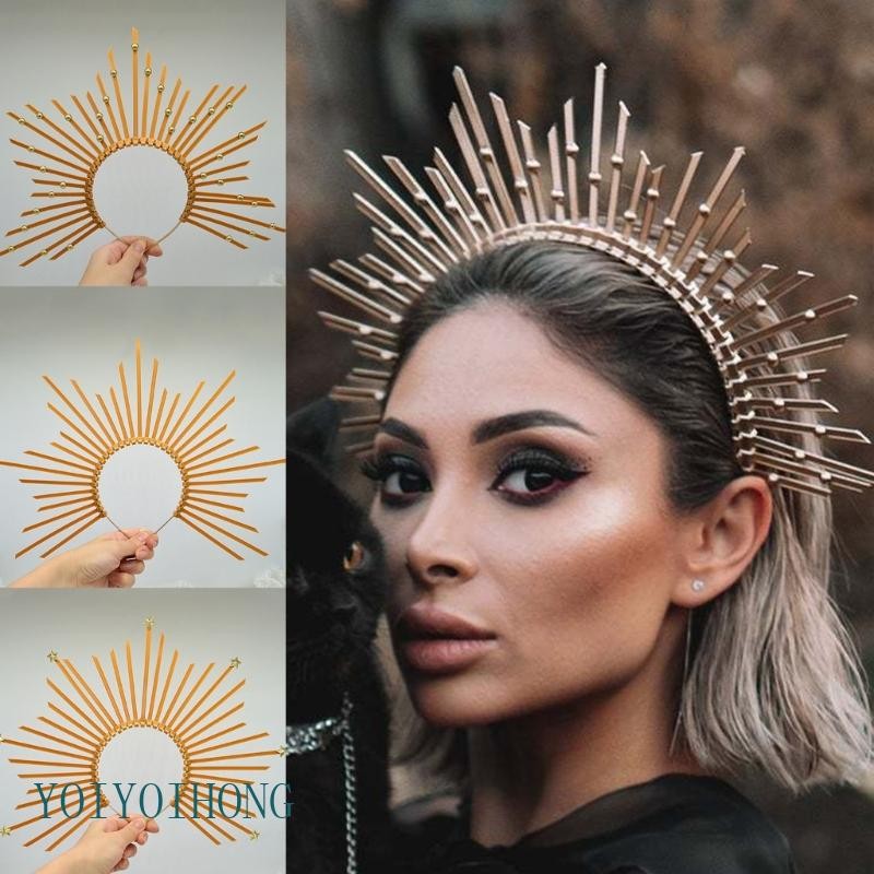 Yoi Lolita Halocrown Baroque Tiara Crown Mary Halocrown ที่คาดผม SunGoddess Headpiece Halocrown Sunburst Greek