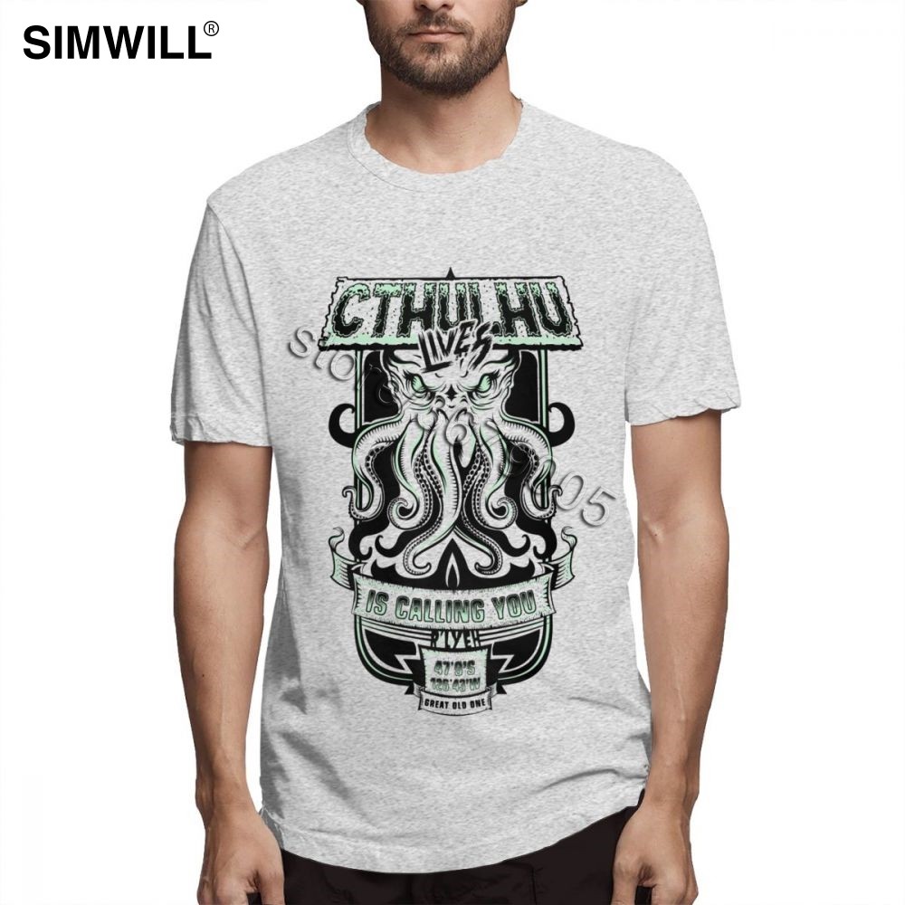 ที่ไม่ซ้ํากัน Cthulhu เสื้อยืด Streetwear พิมพ์ขนาดใหญ่ Tee เสื้อผู้ชายแขนสั้นลูกเรือคอ T เสื้อผ้าฝ้