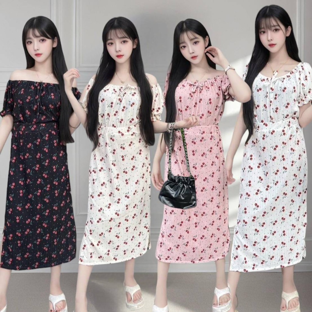 ชุดเซ็ตกระโปรงเชอร์รี่ กระโปรงผ่าข้าง S252 ผ้าทอฟฟี่ เสื้อปาดไหล่ ดีไซน์สวยงามทันสมัย