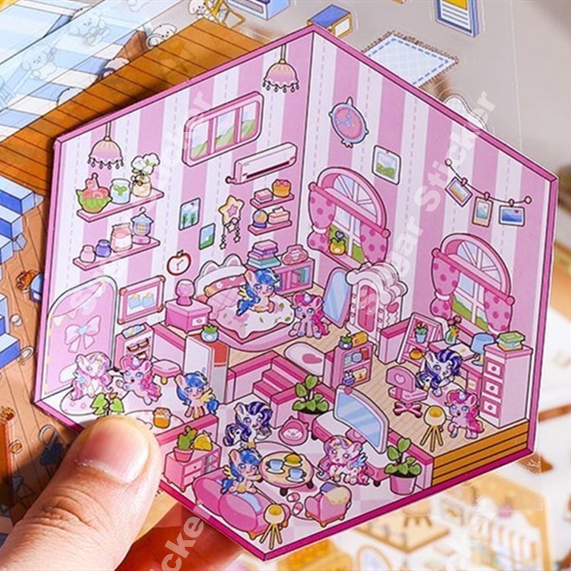 Sugar สติกเกอร์PET ( ชุด3ชิ้น ) ตกแต่งสไตล์ ห้องนั่งเล่นของยูนิคอร์น แนวน่ารัก สีชมพูสดใส มินิมอล