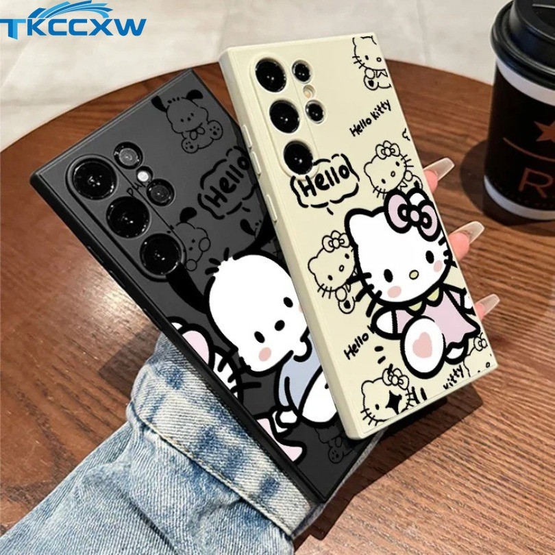 แบรนด์อินเทรนด์ Hello Kitty ตลก Pochacco สําหรับ Samsung Galaxy S24 S23 S22 S21 Plus S21 S22 S23 S24 Ultra เคสโทรศัพท์น่ารัก Anti Fall Kawaii ฝาครอบ