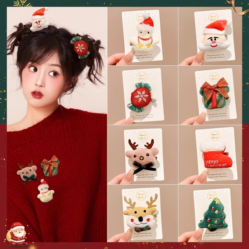 Ins แฟชั่นน่ารักตุ๊กตาคริสต์มาส Hairpin Santa Elk Hairpin วันหยุดแต่งตัวหน้าผากคลิปผม Headdress