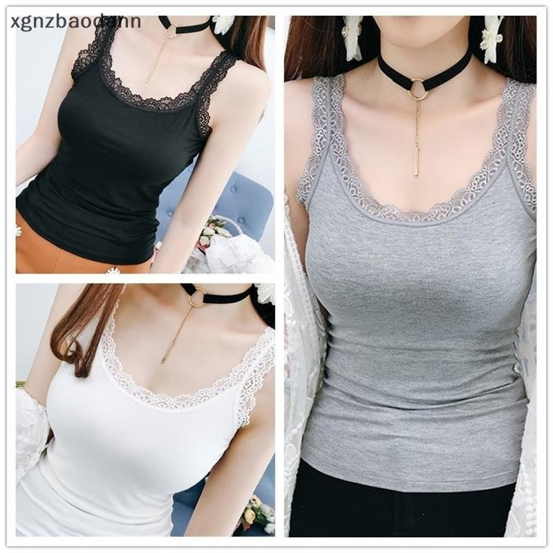 [XGNZJJ] ฤดูร้อนลูกไม้สบาย Camisole ผู้หญิงน้ําหนักเบาแขนกุด Solid Bottoming เสื้อ Tops สุภาพสตรี Tshirts CKOS