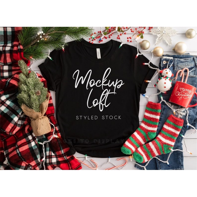 Bella Canvas 3001 Mockup Black | Christmas T Shirt Mockup | Winter T Shirt Mockup | Black T Shirt Mo