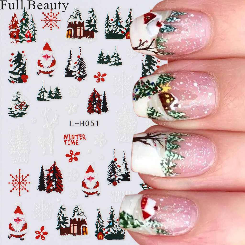 Full BEAUTY สติ๊กเกอร์ติดเล็บ Christmas Snowman Elk สติ๊กเกอร์ติดกาว สติ๊กเกอร์ติดเล็บ