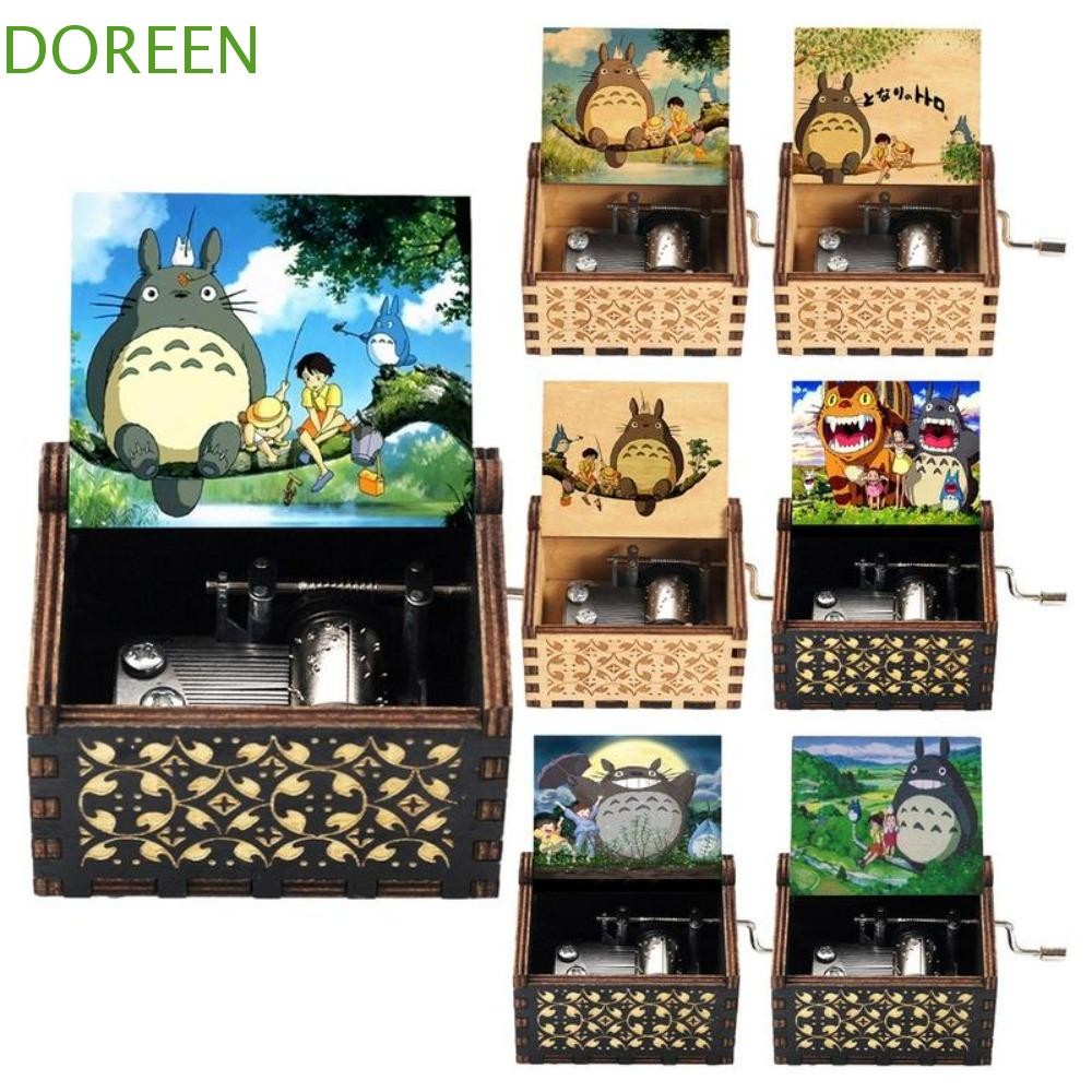 Doreen Totoro ไม้ Hand Crank กล่องดนตรี,แกะสลักรูปแบบการ์ตูน Totoro กล่องดนตรี, เพลงกล่องดนตรีน่ารัก