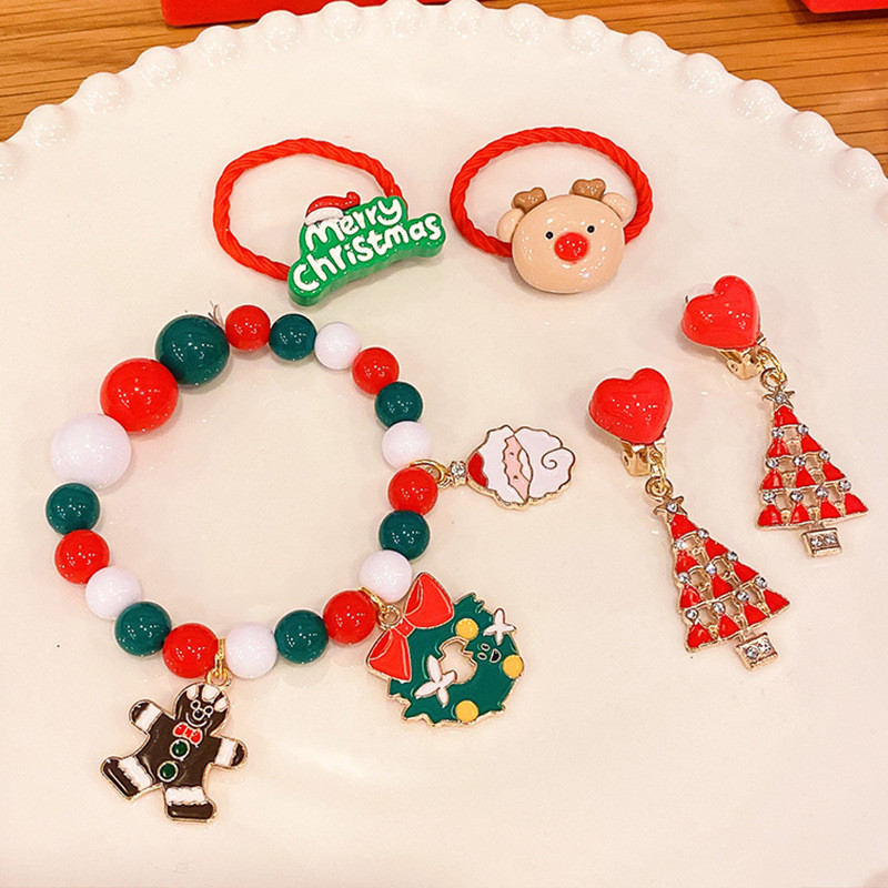 เด็กสาวที่มีสีสันหมีสร้อยข้อมือเครื่องประดับชุดเชือกผมแหวนแฟชั่นใหม่พรรคคริสต์มาสซัพพลายของขวัญ