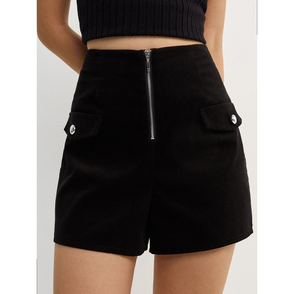 [Pomelo] กางเกงขาสั้นลูกฟูกมาพร้อมซิปหน้า / Corduroy Zipper Shorts