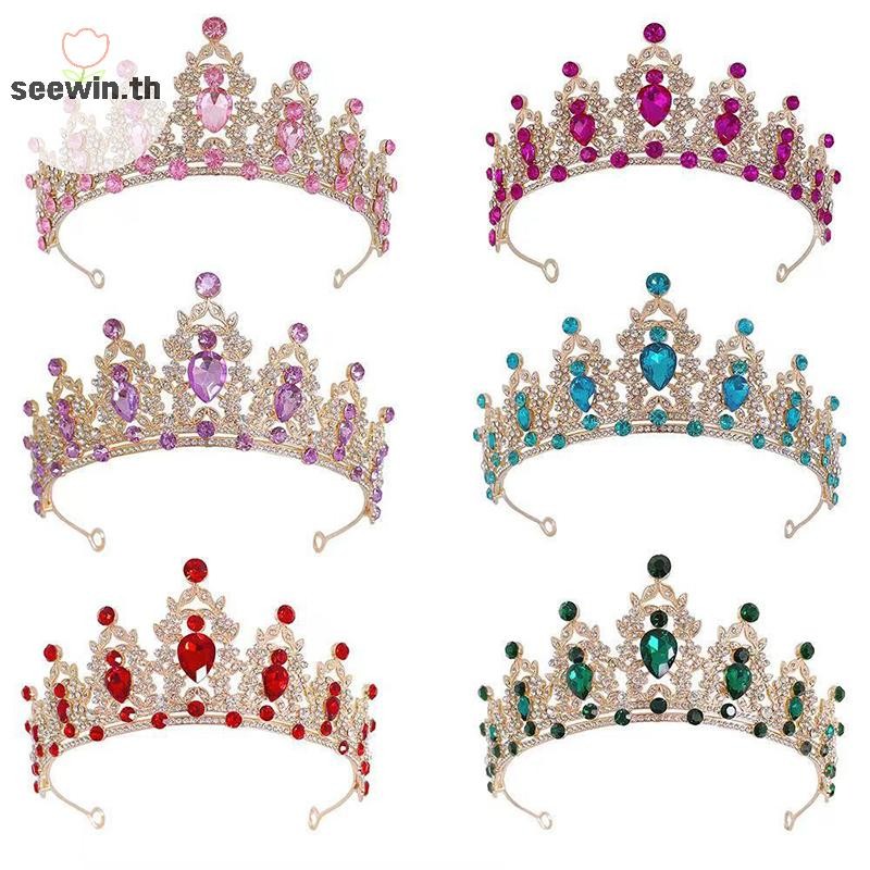 Seewin Elegant คริสตัลเจ้าหญิงมงกุฎอุปกรณ์เสริมผม Tiara สําหรับผู้หญิง Rhinestone งานแต่งงานเจ้าสาวมงกุฎใหม่เครื่องประดับ th