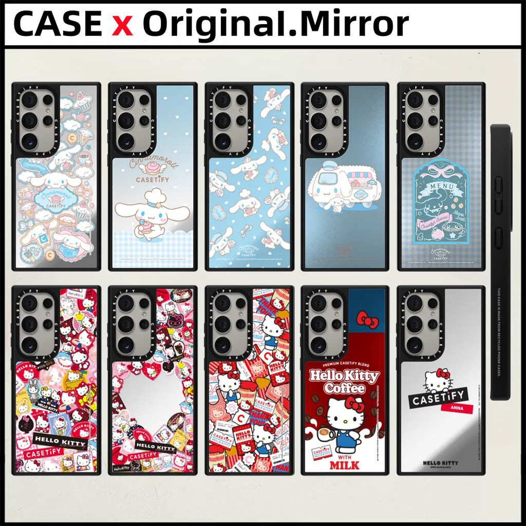 Samsung Galaxy S23 S24 S25 Ultra Plus เคสโทรศัพท์ Cinnamoroll Hello Kitty CASETIFY การ์ตูน Mirror Effect ใหม่หนา Frosted กรอบกันกระแทก protec ฝาครอบ