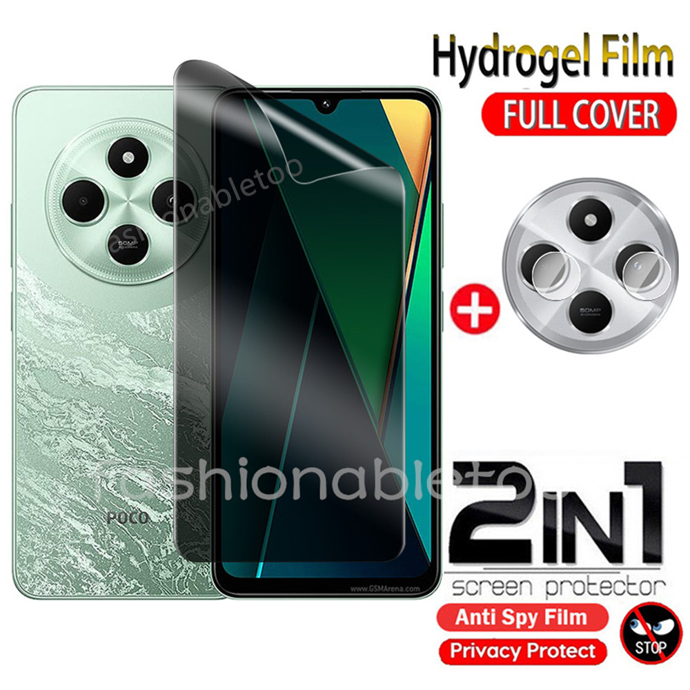 2 in 1 Anti-spy Hydrogel ฟิล์มสําหรับ Xiaomi PocoPhone C75 C61 C65 C 75 PocoC75 PocoC61 PocoC65 PocoPhoneC75 ความเป็นส่วนตัวป้องกันหน้าจอ Anti-Peep ฟิล์มด้านหน้านุ่มกลับกล้องเลนส์ฟิล์ม