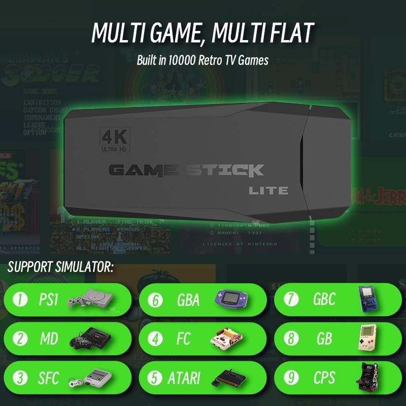 จอยเกมวิดีโอคอนโซล Retro TV Console 64G พร้อม 20000 เกม รองรับ 4K HDTV Game Stick คอนโทรลเลอร์ไร้สาย AV/HDMI