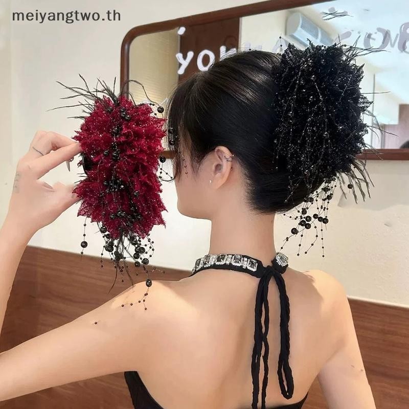 Meiyangtwo.th Elegant ตาข่ายดอกไม้ผม Claw สําหรับผู้หญิง Elegant Pearl sel Shark คลิปแฟชั่นสาวอุปกรณ์เสริมผมใหม่