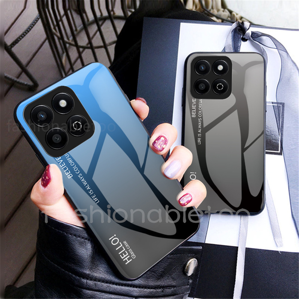 ปลอกสําหรับ Huawei Honor 200 Smart pro Lite 200Smart 200pro Honor200Smart Honor200pro Honor200Lite Gradient กระจกนิรภัยเคสโทรศัพท์ Soft TPU Edge ป้องกันกันกระแทกปกหลัง