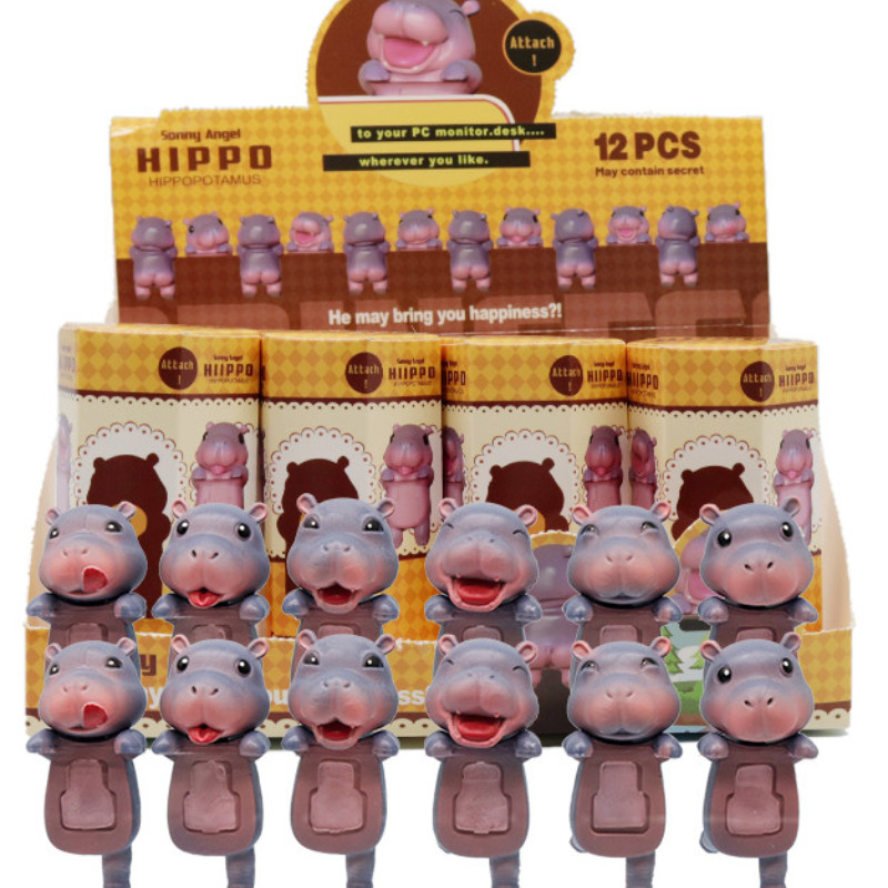 12 ชิ้น/กล่อง Moo Deng Hippers มินิรูป Tiny Hippo Moo Deng ตกแต่งอุปกรณ์เสริมโทรศัพท์มือถือ