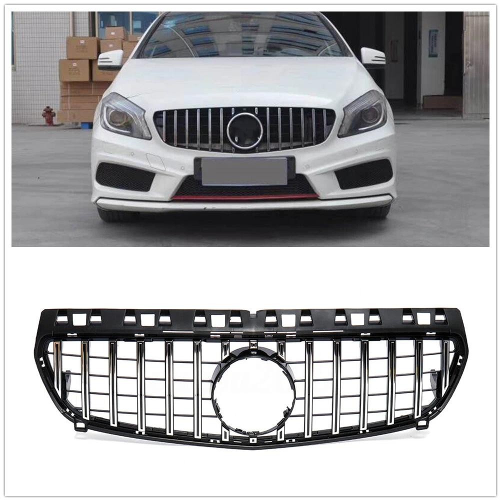 ย่างกระจังหน้าสําหรับ Mercedes Benz A Class W176 2013-2015 A180 A200 A250 A45 AMG GT สไตล์เงิน/สีดําด้านบนกันชน Hood Meshauto ชิ้นส่วนตกแต่งรถ