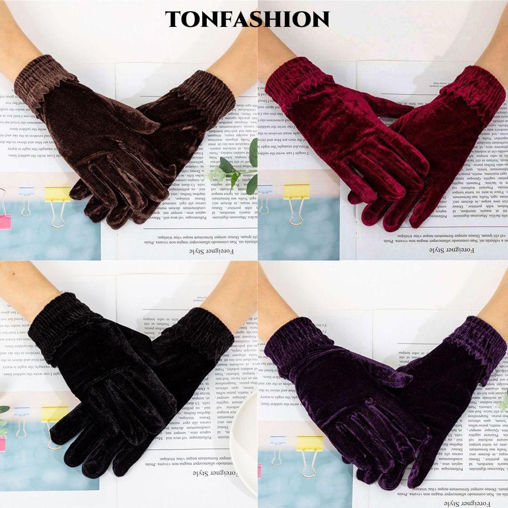 Tonfashion ถุงมือกํามะหยี่แบบเต็มนิ้ว 7 สีฤดูใบไม้ร่วงฤดูหนาว Pleuche Full Finger