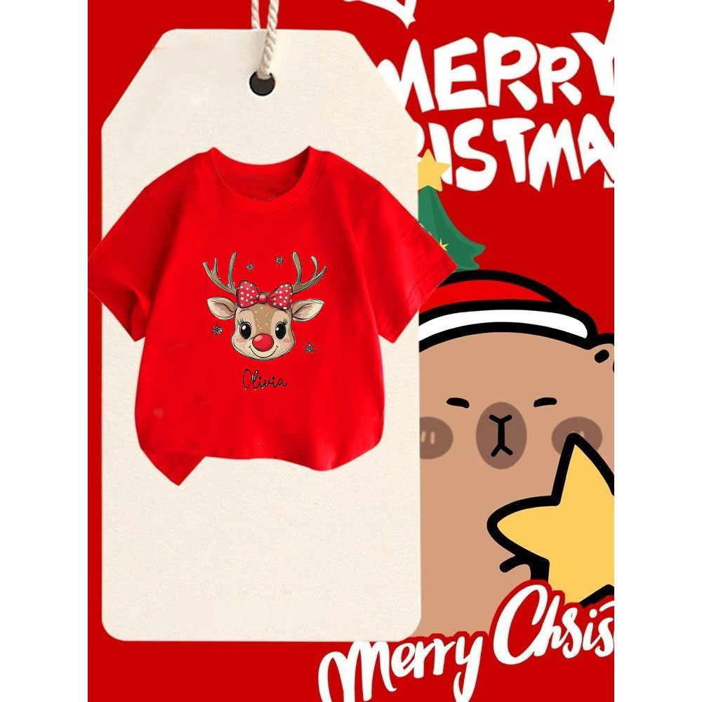 (จัดส่งตลอด 24 ชั่วโมง) เสื้อยืด Merry Christmas เสื้อยืดคริสต์มาสเด็กแขนสั้น สีแดงน่ารัก S824
