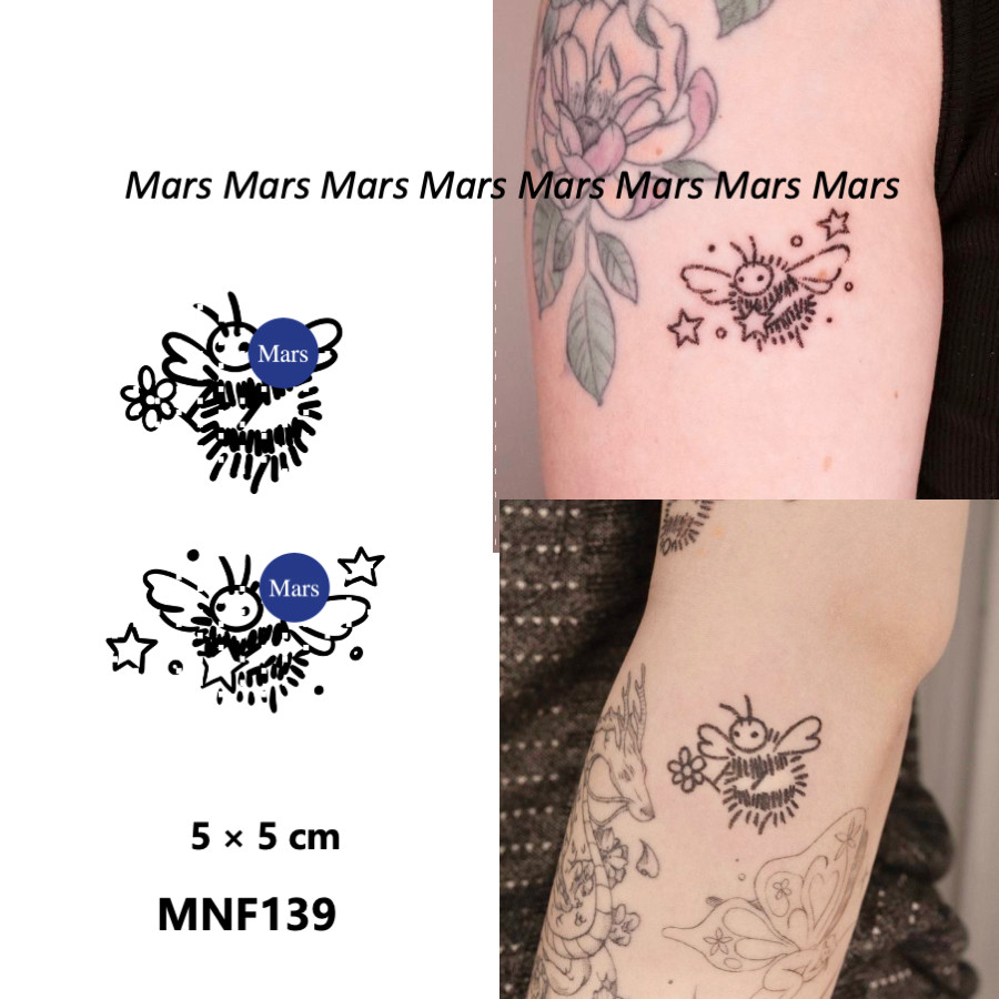 Mars Tattoo NEW Technology Magic - รอยสักชั่วคราว lasting 2 สัปดาห์, สติ๊กเกอร์รอยสัก, สักปลอม แบบดอกไม้และผึ้ง MNF139