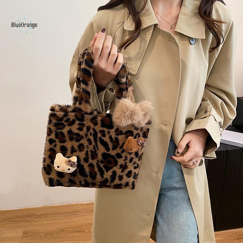 ใหม่เสือดาวตุ๊กตากระเป๋า Kawaii อะนิเมะกระเป๋าถือนุ่มยัดไส้ Tote แฟชั่น Commuter Satchel กระเป๋าเป้สะพายหลัง hot