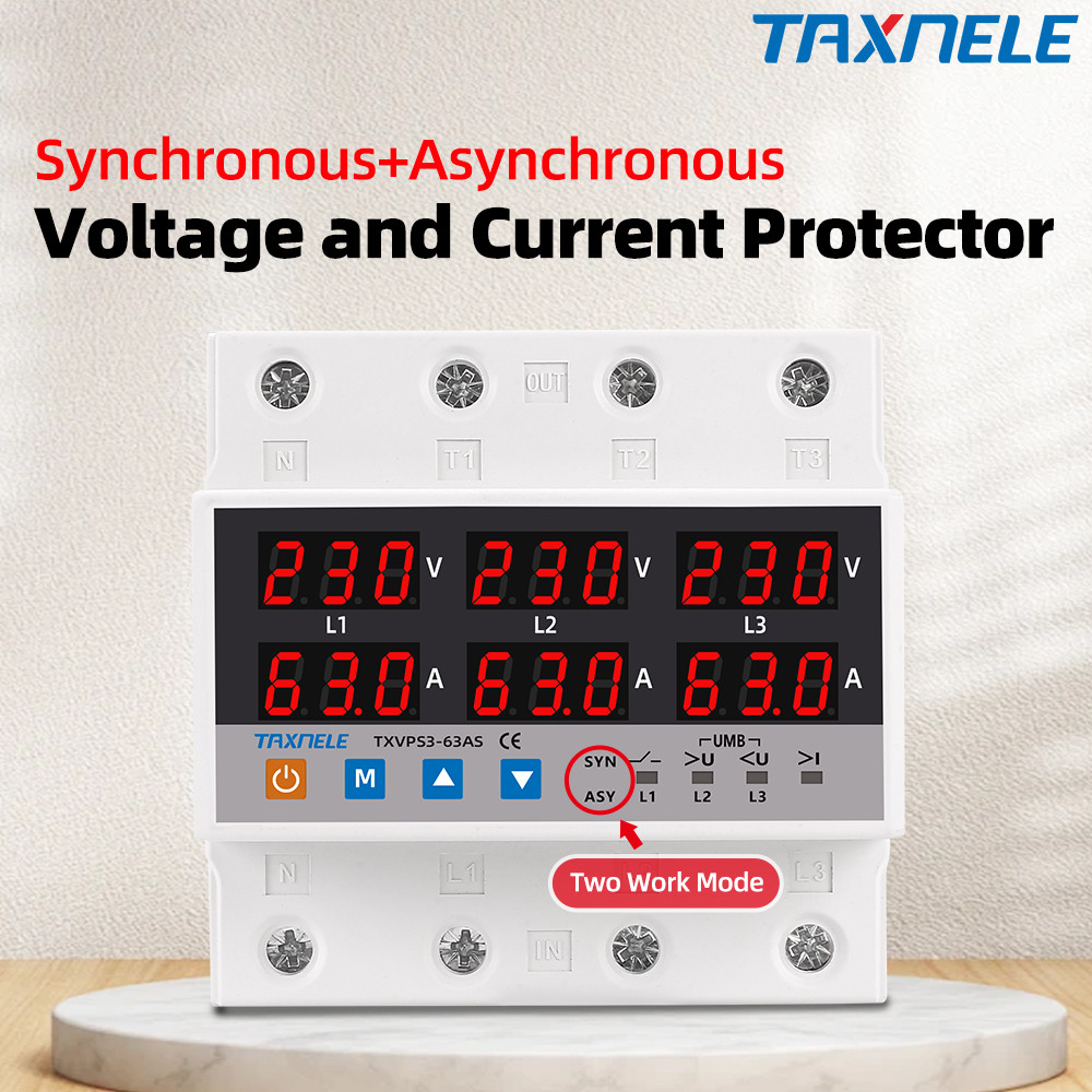 Taxnele สามเฟส 63a 100a SYN ASYNC Synchronous Asynchronous ตัวป้องกันกระแสไฟแบบปรับได้
