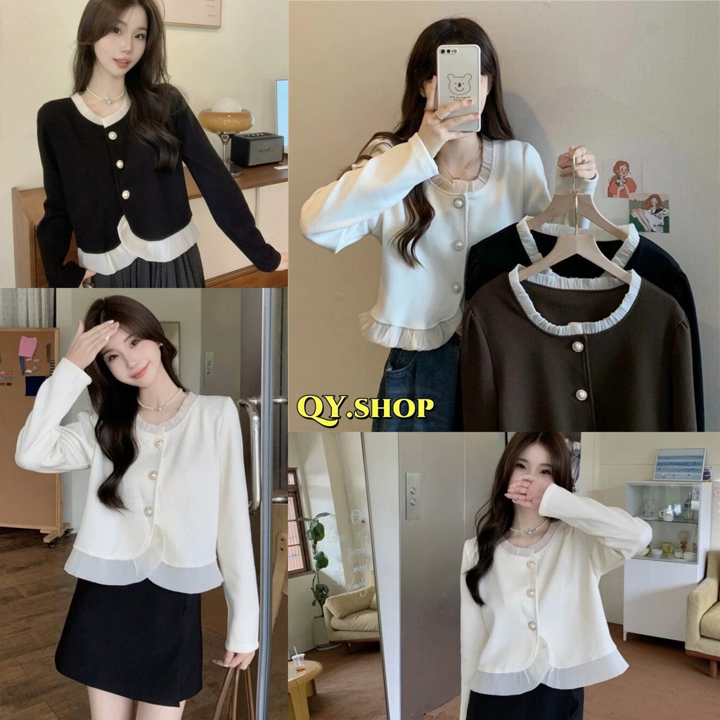 QY.Shop สินค้าราคาพิเศษ เสื้อไหมพรมแขนยาว 3สี คอกลม ดีเทลกระดุมหน้า "Y7001" -C