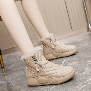 รองเท้าบูทผู้หญิงรองเท้าบูทสั้นแฟชั่นเกาหลีนิ้วเท้ากลมด้านล่…