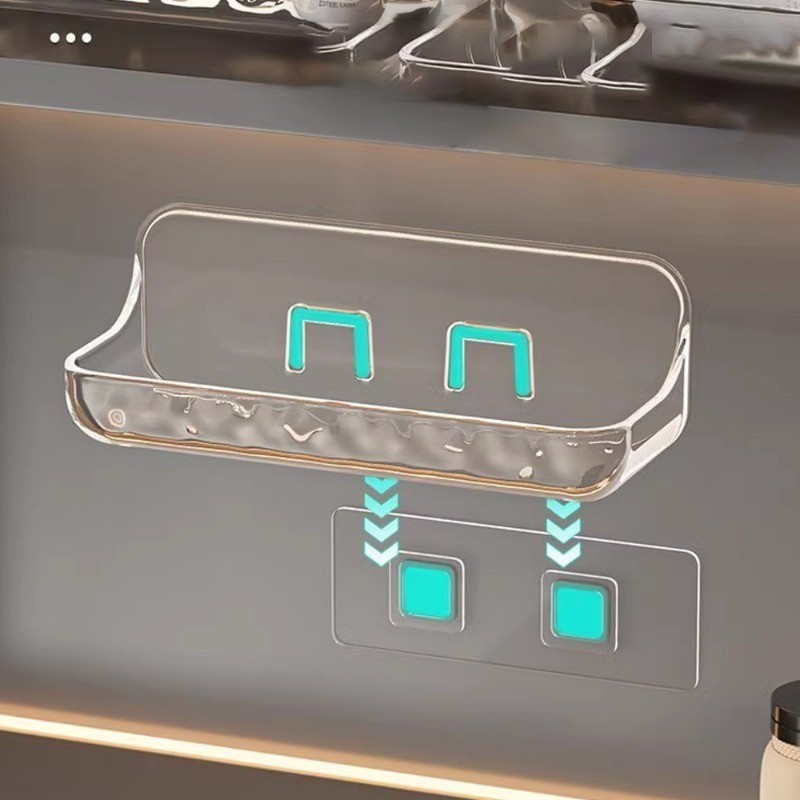 ติดผนังชั้นเก็บสบู่ห้องน้ําอุปกรณ์อาบน้ําท่อระบายน้ําชั้นวางอะคริลิคใสครัวเรือนประหยัดพื้นที่อุปกรณ์จัดเก็บ - รูปที่ 6