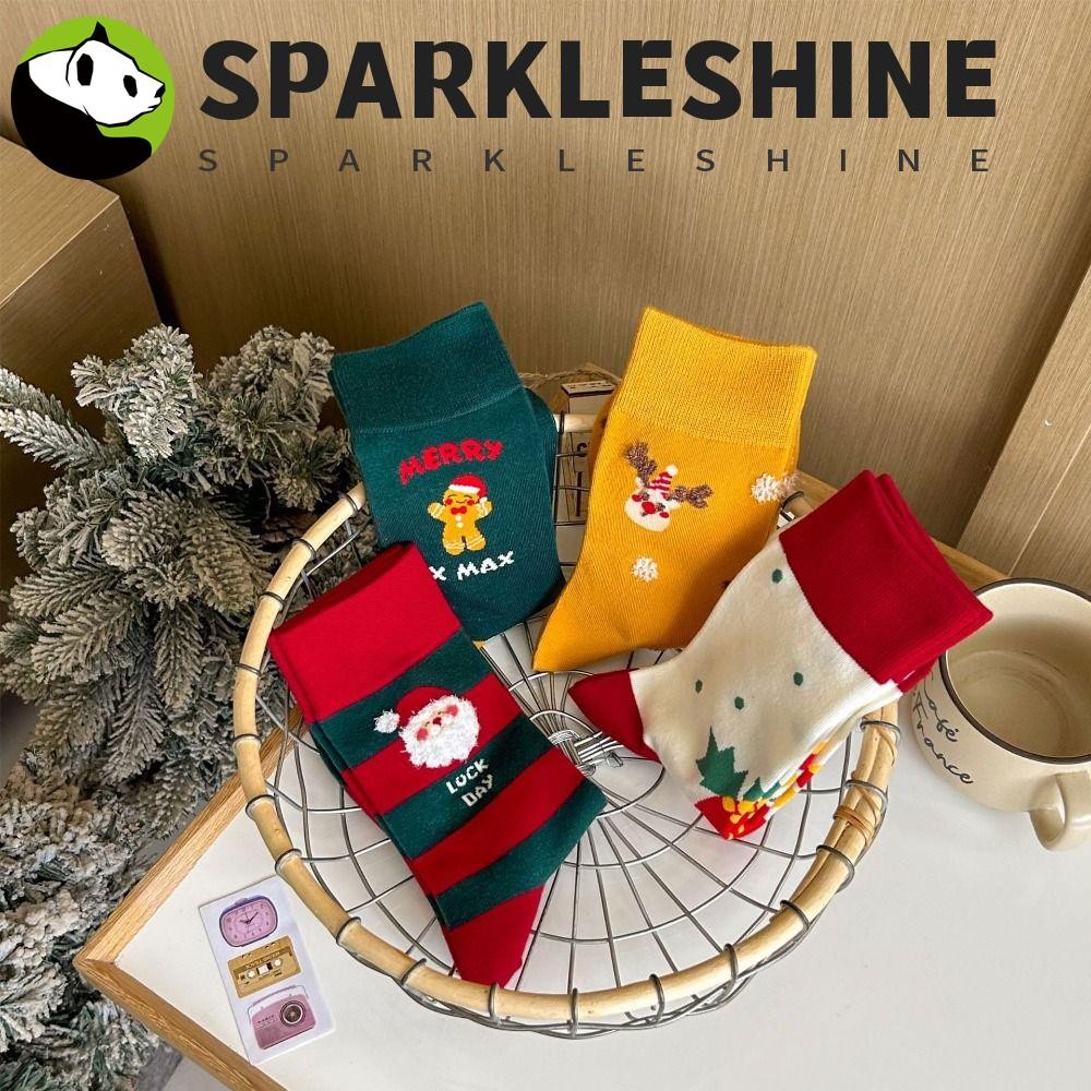 Sparkleshine ถุงเท้าคริสต์มาส, ผ้าฝ้ายซานตาคลอสการ์ตูน Hosiery, การออกแบบแฟชั่น Gingerbread Man Snowman ผ้าอุปกรณ์เสริมถุงเท้ากลางหลอดของขวัญคริสต์มาส