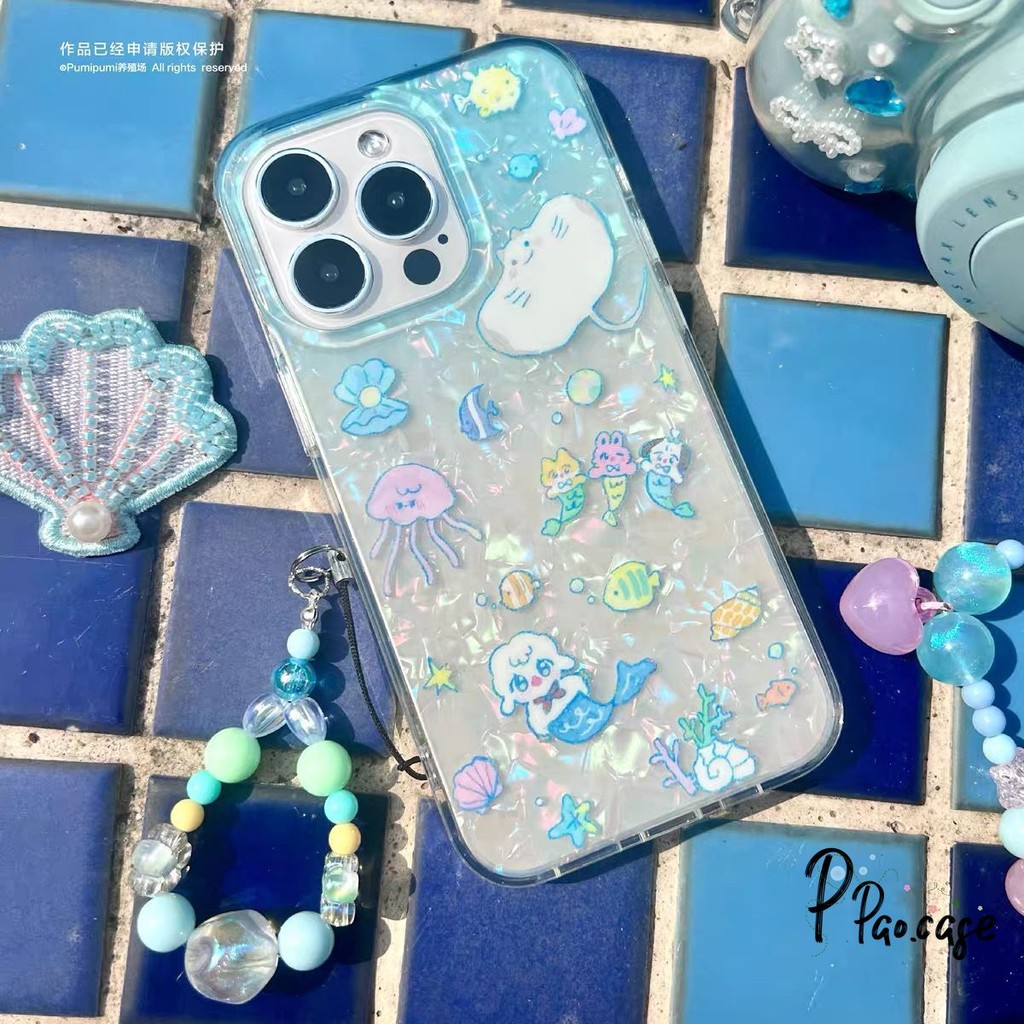 แมงกะพรุนน่ารักเข้ากันได้เคสไอโฟน16 11 13 15 12 14 Pro Max 16 7 8 16 15 14 Plus XR X XS Max SEการ์ตูนเมอร์เมดสร้อยข้อมือ
